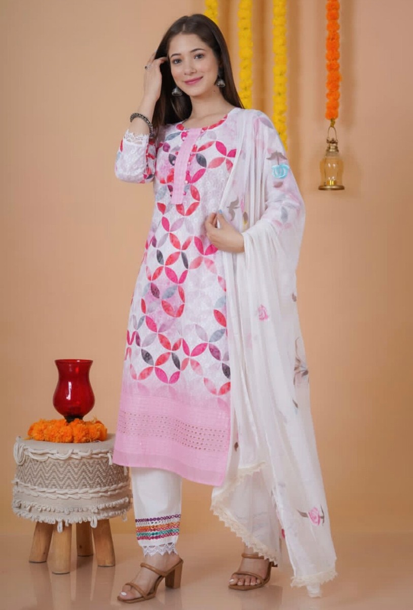 jaipuri cotton dress with dupatta JAIPURI HAND BLOCK COTTON ANARKALI SET WITH SOFT NET DUPATTA