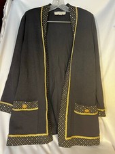St John Sportwear Marie Gray Black & Gold Blazer ~rhinestone Jacket~size S/m