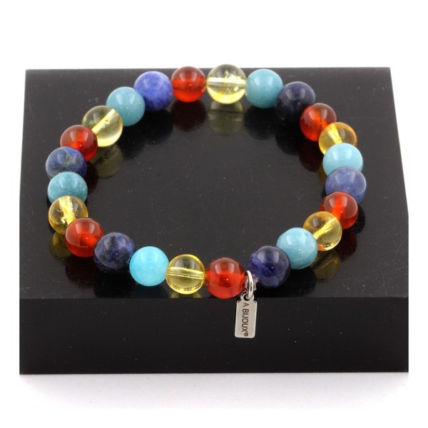 Steine Und Mineralien. Armband Perlen Sodalith + Aquamarin + Rote Achat + Ci-image
