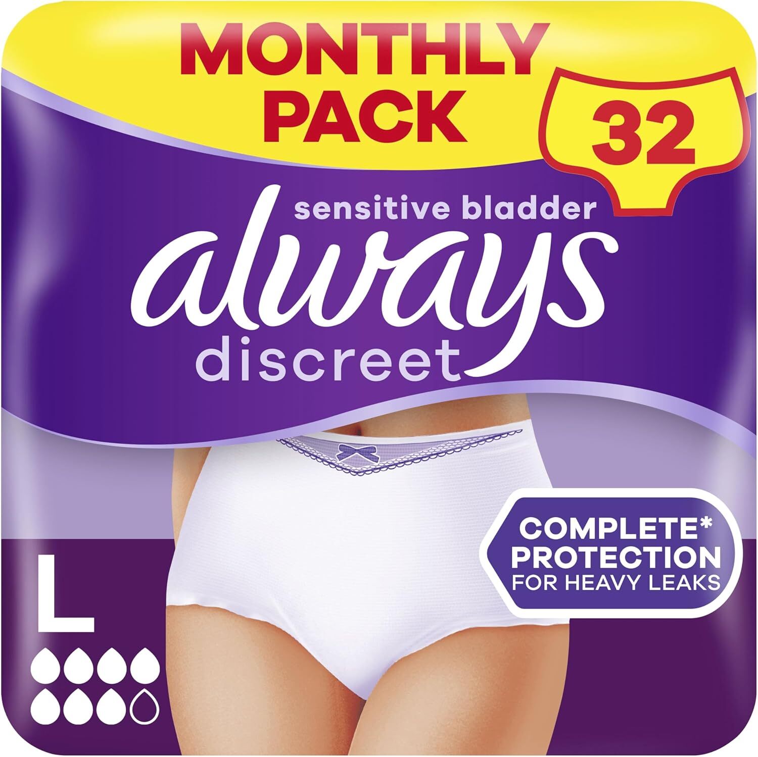 Always Discreet Culottes Incontinence Femme Plus 6 Gouttes Taille M Pack de 32