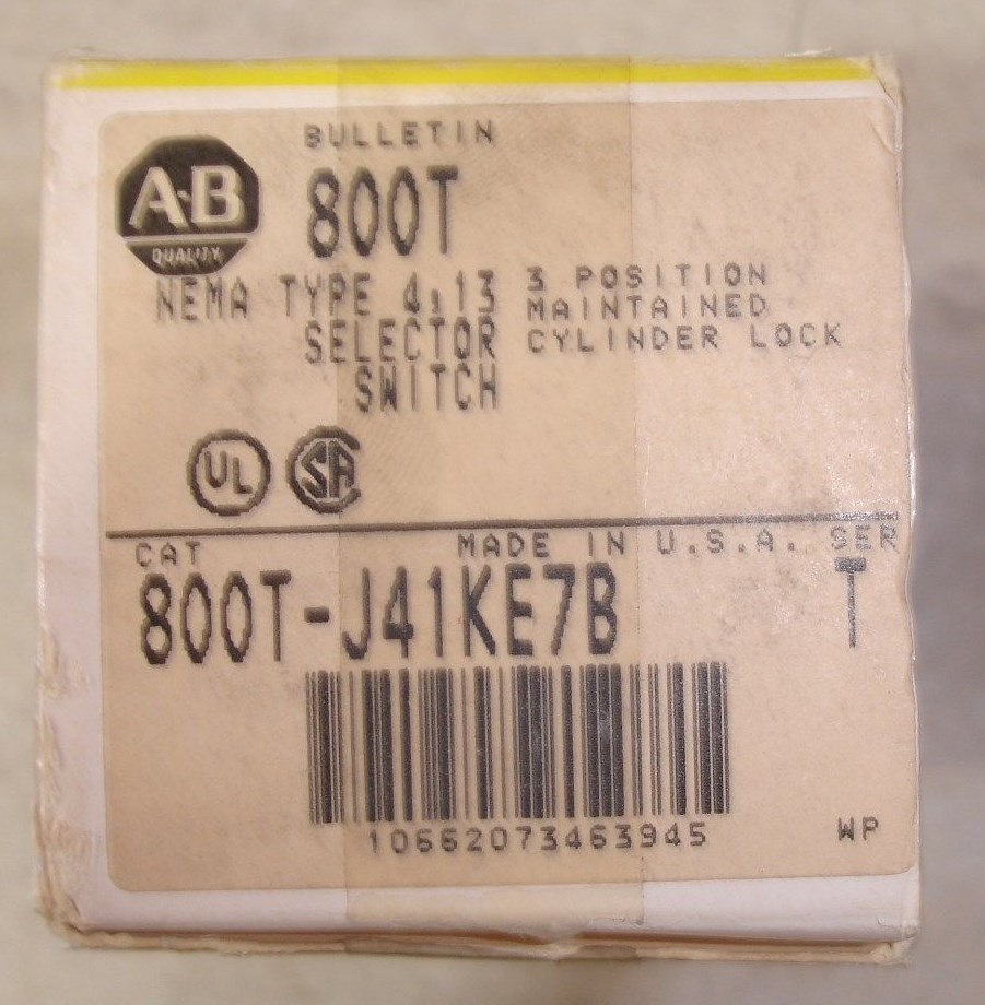 New Allen Bradley Rockwell Automation 800T-J41KE7B Keyed Selector Switch 3 pos.