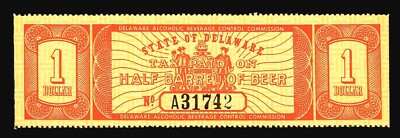 #ad Delaware 1 2 Barrel Beer State Revenue Tax Stamp SRS Cat # B39 $2.69