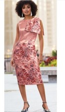 18W PLUS Ashro Summer Wedding Church Dramatic Bow Sheath Coral Floral Dress