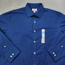 Croft & Barrow Shirt Mens 17 32/33 Blue Button Up Classic Fit Chest Pocket NWT