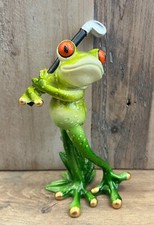Frog With Golf Club Resin Figurine 5.5" x 3.5"
