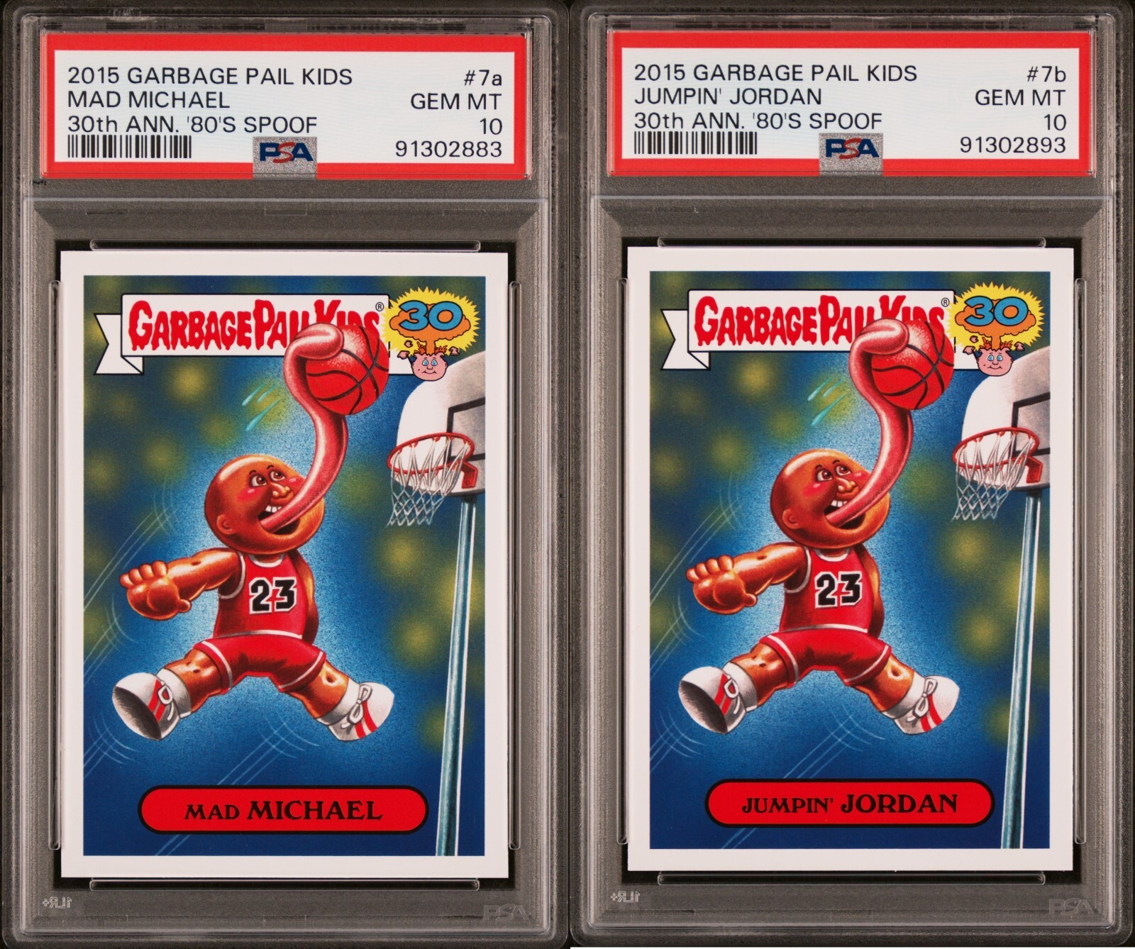 PSA 10 SET- Garbage Pail Kids 30th Anniversary 7a Mad Michael & 7b Jumpin Jordan