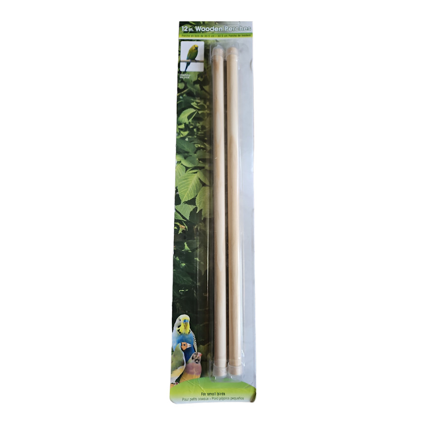 Bird Life 12 Inch 2-Pack Wooden Perches for Small Birds, Pets, Parakeets Parrots