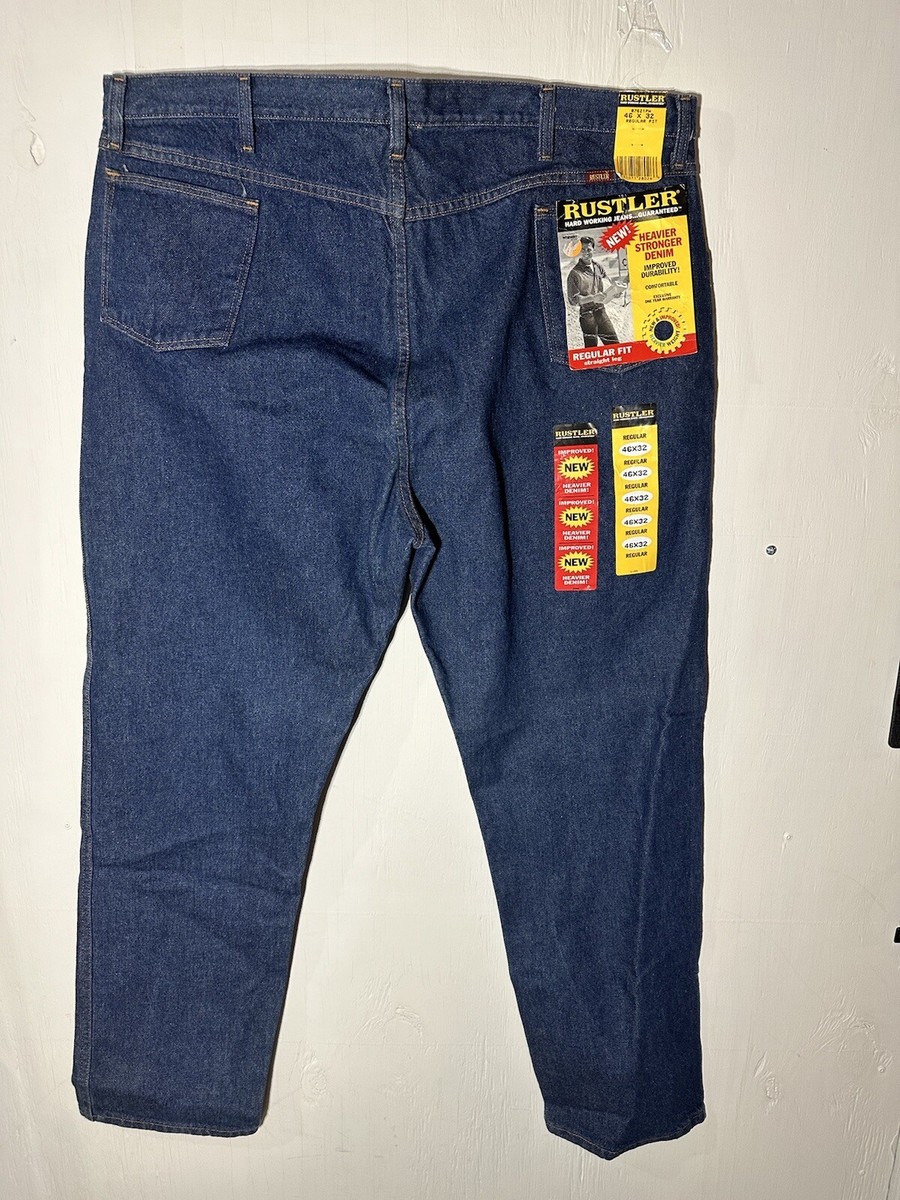 その他 KNTT Rustler Wrangler Mens Jeans 46x32 Blue Regular Fit Straight-Leg