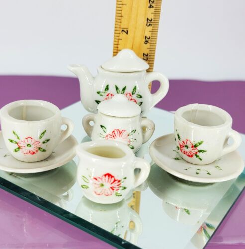 Tea Set 9 Pieces China Hand Painted China Pink Flowers Service for 2 Japan MCM - Picture 5 of 8