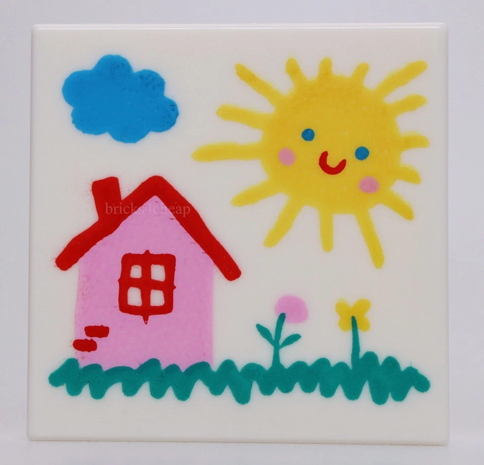 Lego 2x Azulejo 2x2 con Dibujo de Nube Sol Casa y Flores Patrón Foto 2 de 2