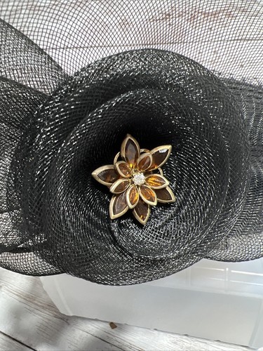 Toucan Hat Black Flower pendant mesh face cover church Dressy Wedding Formal - Picture 7 of 10
