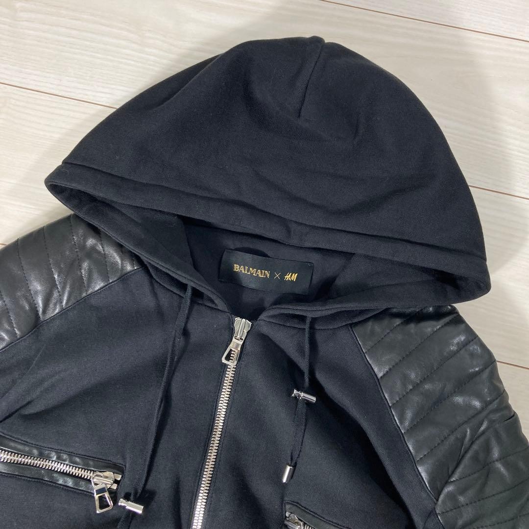 BALMAIN x H&M Biker Jacket Hoodie Size L Black Rare C… - Gem