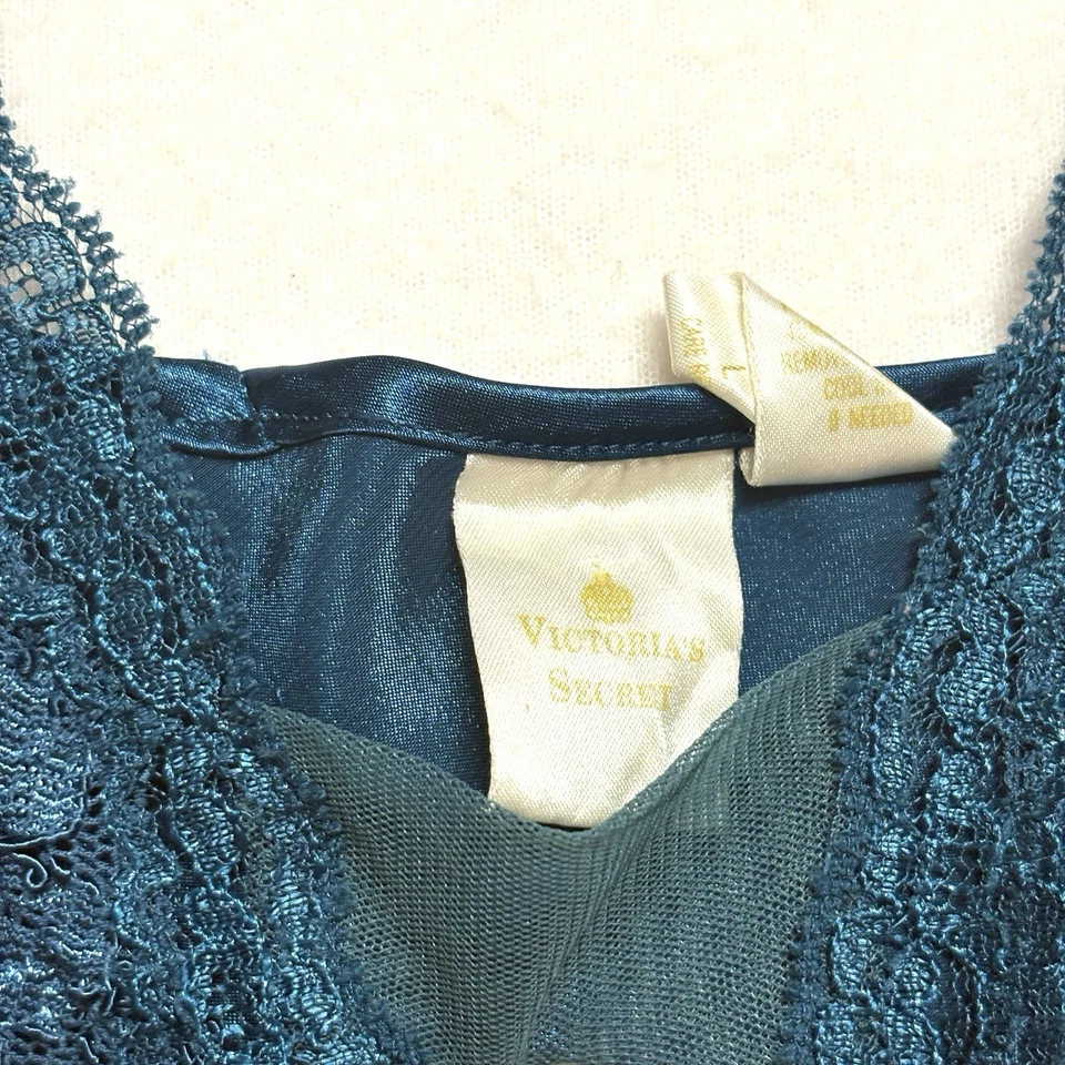 Camisón vintage Victoria's Secret etiqueta dorada satinado L verde azulado vestido sin mangas maxi largo Foto 4 de 4