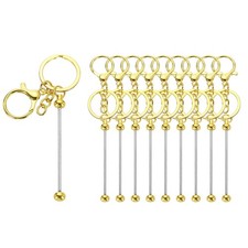 10Pcs Beadable Keychain Bars, Metal Blank Beaded Keychains, Gold