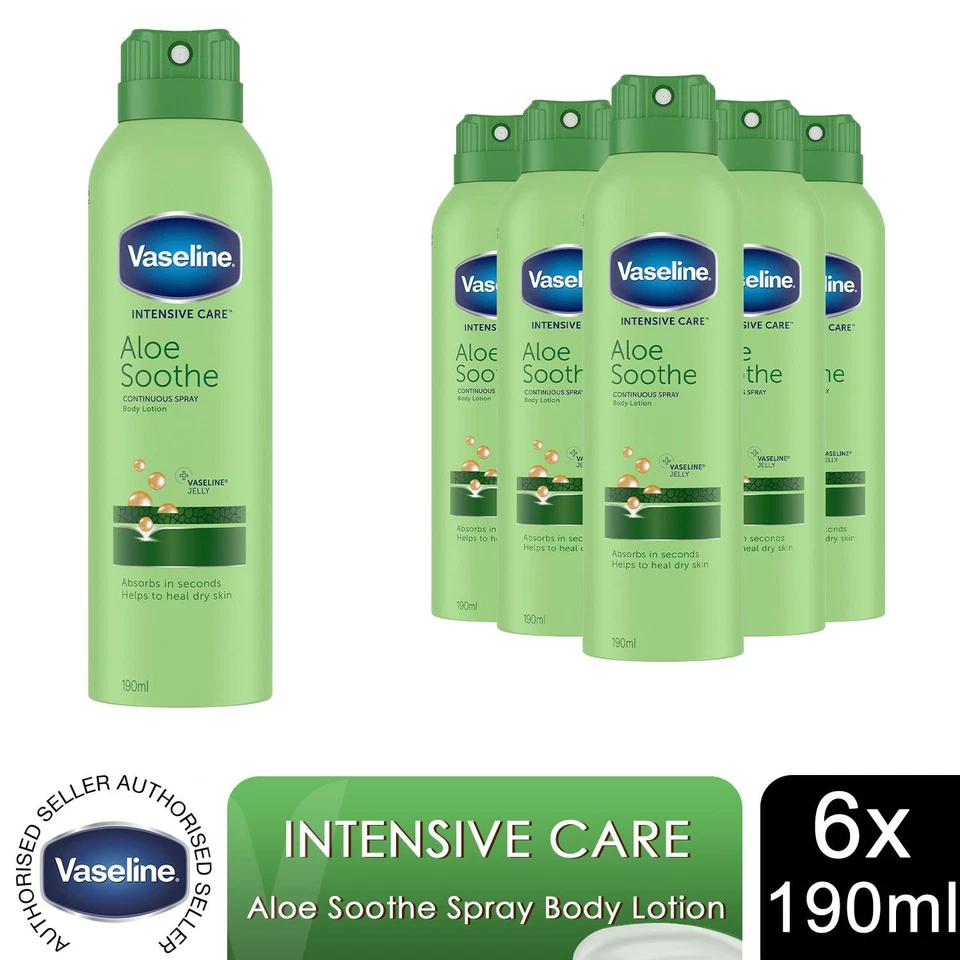 Vaseline Intensive Care Spray Moisturizer, Aloe Soothe, 6 Pack, 190ml