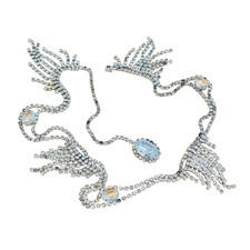 VTG Crystal Rhinestone Silver Chain Fringe Belt Necklace Tassel Statement 60s