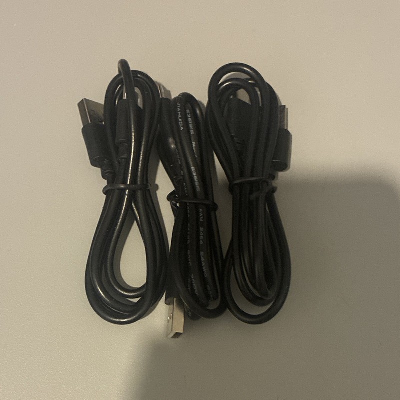 Lot of 3 Black USB-A Male to USB-A Male Round USB Cables, 1:1