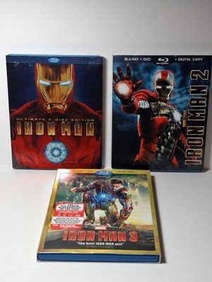 Iron Man 1-3: 3-Movie Bluray Trilogy With Slipcovers VG Robert Downey Jr.