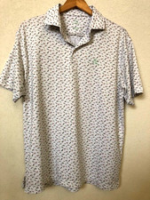 RHOBACK The Angler Fishing Fly Lures Print White Golf Performance Polo Shirt L