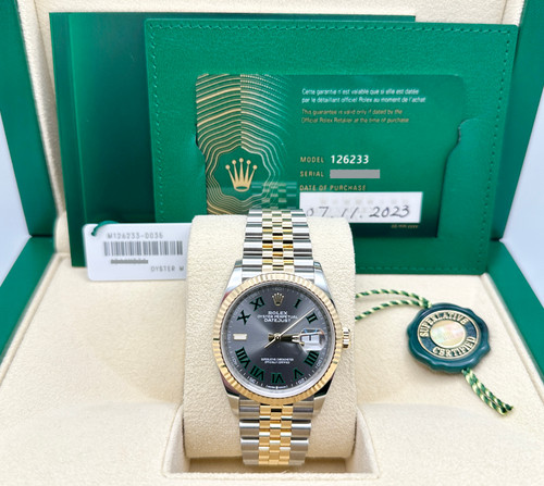 2023 Rolex Datejust 36 126233 Slate Wimbledon Dial 18K Gold Steel Box Paper