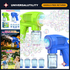 Automatic Bubble Gun for Kids - 2 Pack Bubble Machine with LED Lights