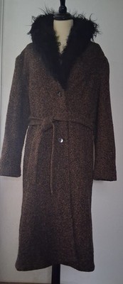 Vintage Brauner Boucle-Wollmantel Unstfellkragen Gr:40 Neuwertig