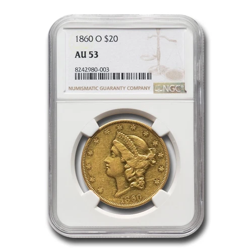 1860-O $20 Liberty Gold Double Eagle AU-53 NGC