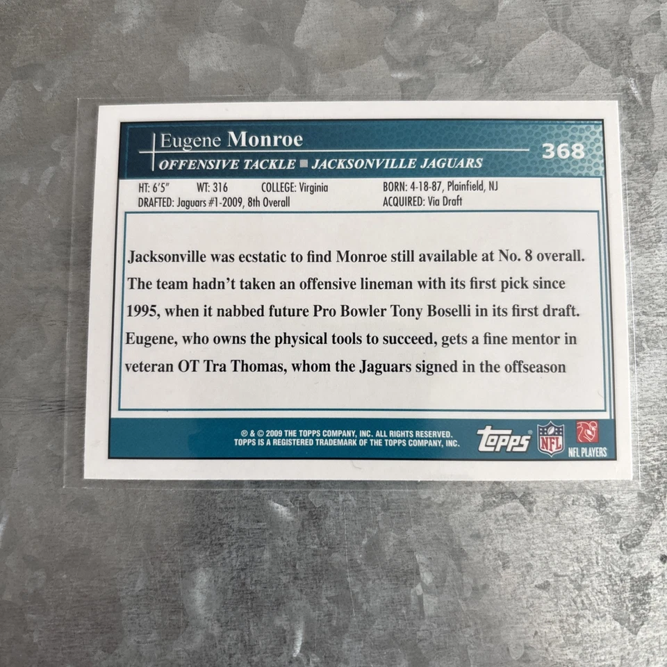 2009 Topps - Eugene Monroe #368 (RC) - Image 2 of 2