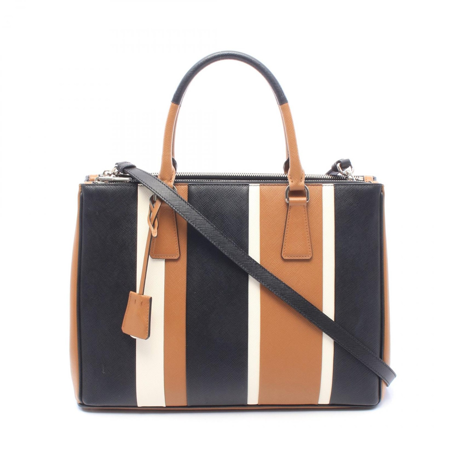 PRADA Galleria Tote hand Bag Saffiano leather Black Brown White Used Women
