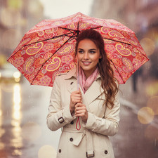 Vera Bradley Umbrella Raspberry Fizz Pink Paisley Compact Folding Leather Handle