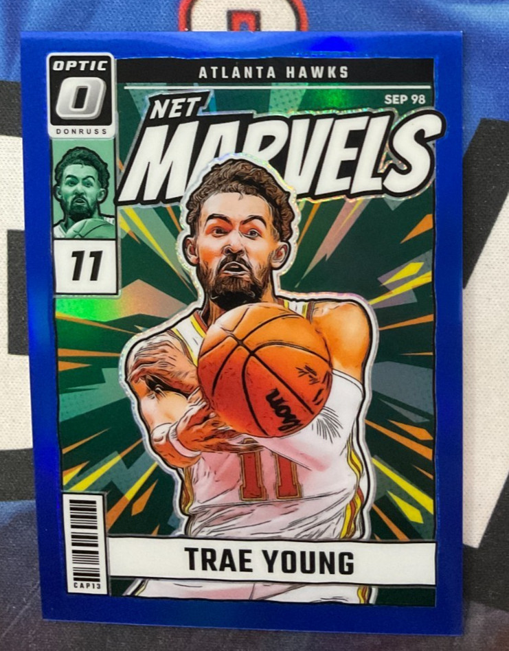 2024-25 Panini Donruss Optic #9 Trae Young Blue Prizm 33/49 NET MARVELS (JR)
