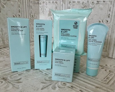 Set of 5 GLOBAL BEAUTY CARE Smooth & Lift Collagen Face Cleanser, Serum & Creams