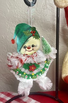 Vtg Christmas Snowman Ornament Vintage Style chenille wire Snow Dolly 
