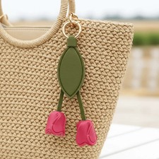 Cute Handmade Leather Tulip Bag Charm Flower Keychain Purse Pendant