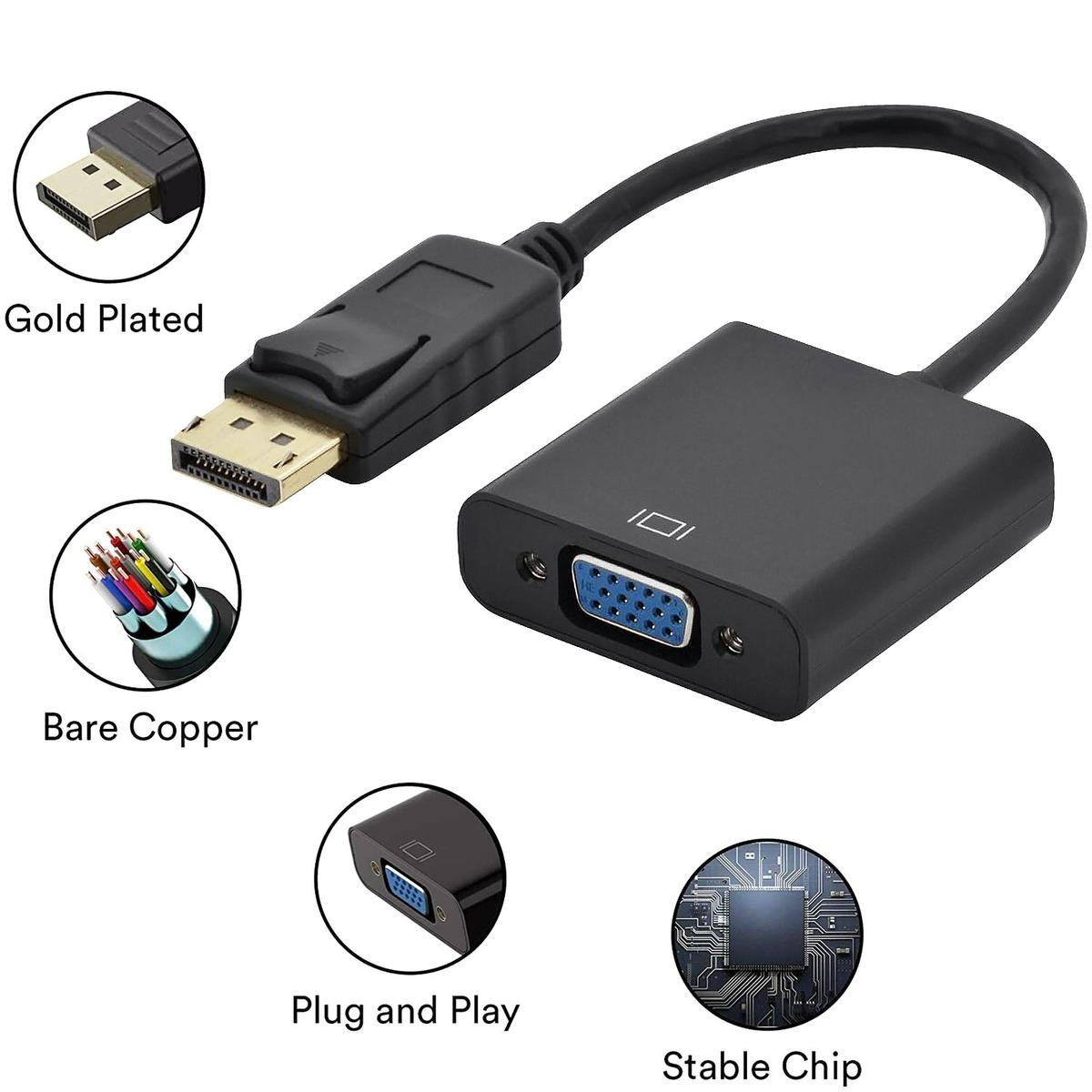 Cavo Adattatore Displayport Dp To Vga D-sub Monitor Computer Collegamento Plug_