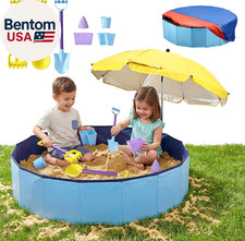 Large Sand Box Set with Lid Cover Umbrella, Including 7Pcs Sand Toys for Kids