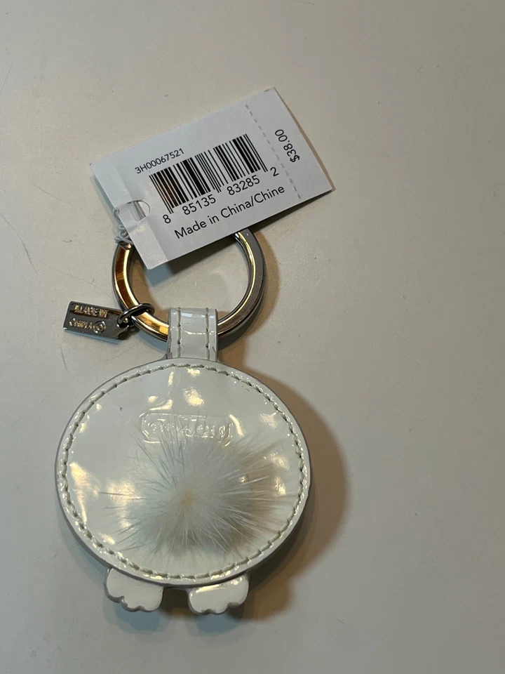 Coach белый белый белый медведь лакированная кожа w/норка хвост брелок F93015 новый в коробке - Изображение 2 из 4