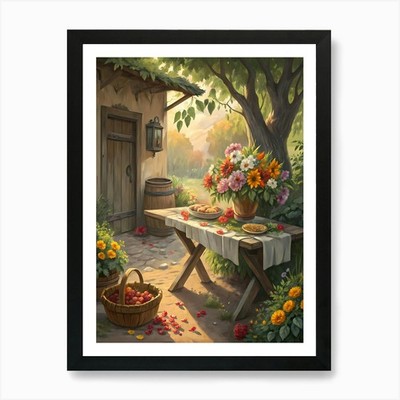 Ölgemälde Stil Rustikal Hof Gerahmt Wandbild Poster Leinwanddruck Bild