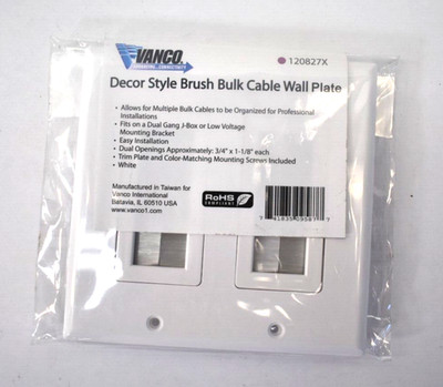 Vanco Decor Style Brush Bulk Cable Wall Plate White 120827X w Hardware