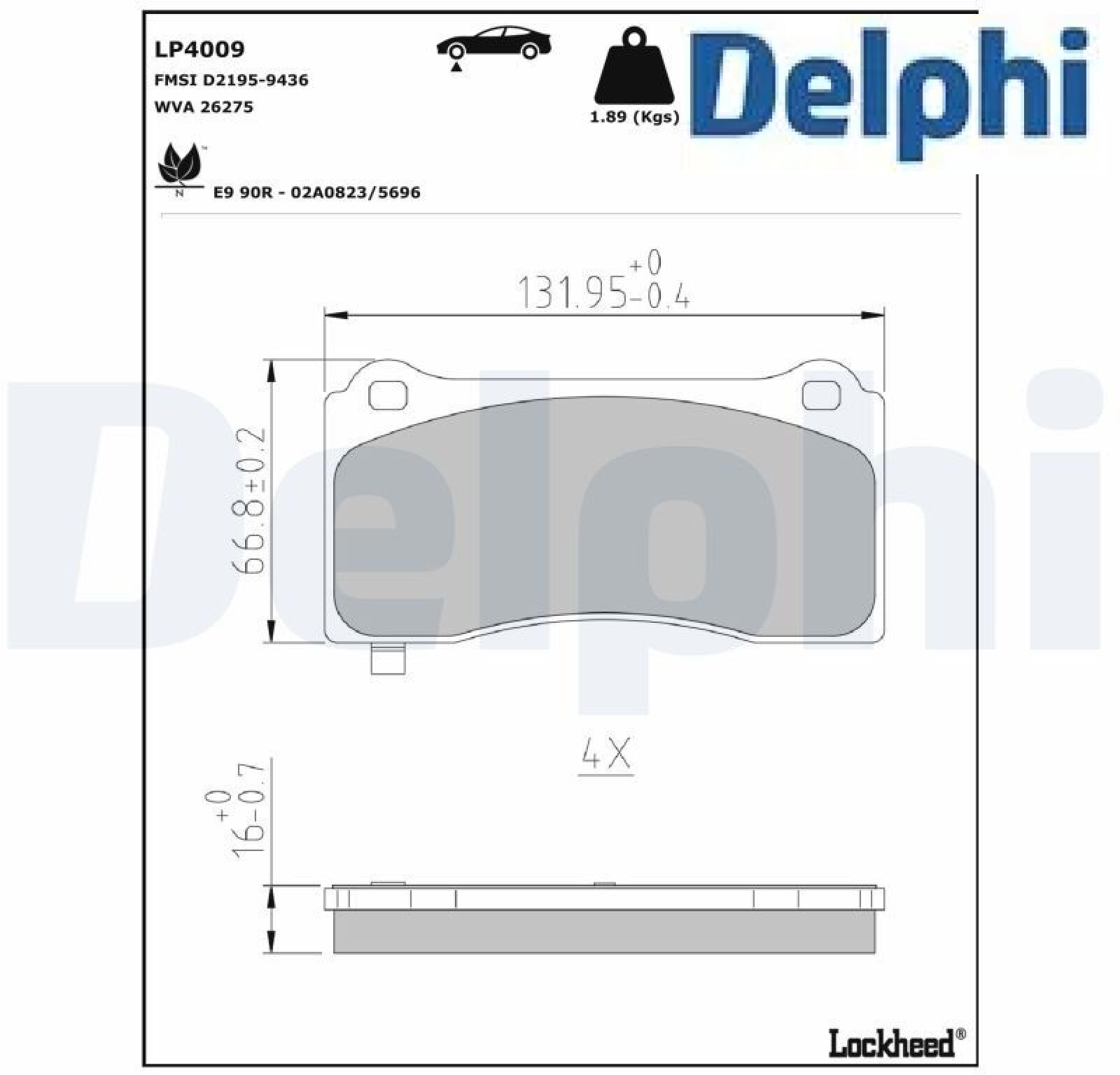 Delphi LP4009 Bremsbelagsatz für Scheibenbremse Bremsbelagsatz für Tesla