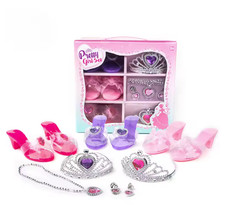 Princess Dress Up Jewelry Set for Girls Crystal Shoes Crown Necklace Play Toys