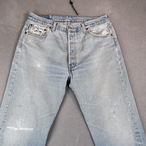 VTG Levis 501 Jeans Mens 33x29 Thrashed Distressed USA Made 90s Y2K Tag 36x30 - Picture 2 of 20