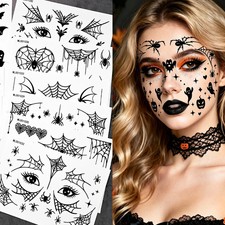 Halloween Temporary Face Tattoos 12pcs Waterproof Spider Web Bat Ghost Stickers