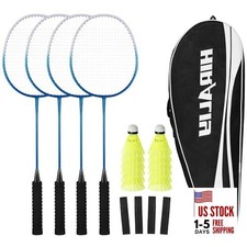 Badminton Rackets Set for Backyards, Badminton 4 Player 4 Racket 12 Birdies 
