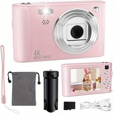 Kids Digital Camera Pink HD Selfie Video Camera Toy w/32GB SD Card