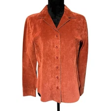 Brandon Thomas 100% Suede Leather Shirt Jacket Women’s Med Burnt Orange Western