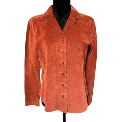 Brandon Thomas 100% Suede Leather Shirt Jacket Women s Med Burnt Orange Western