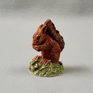 Brown Squirrel Resin 1.5" Figurine On Grass Chipmunk Eating Fluffy Tail