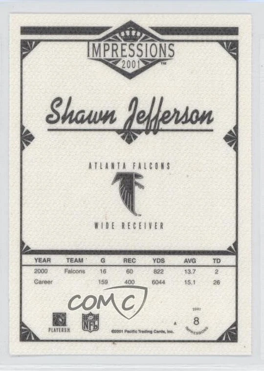 2001 Pacific Impressions Shadow Missing Serial Number Shawn Jefferson #8 - Image 2 of 2