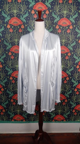 Jaga DTLA Light Blue Silky Satin Lagenlook Open Blazer Top Jacket 3/M New
